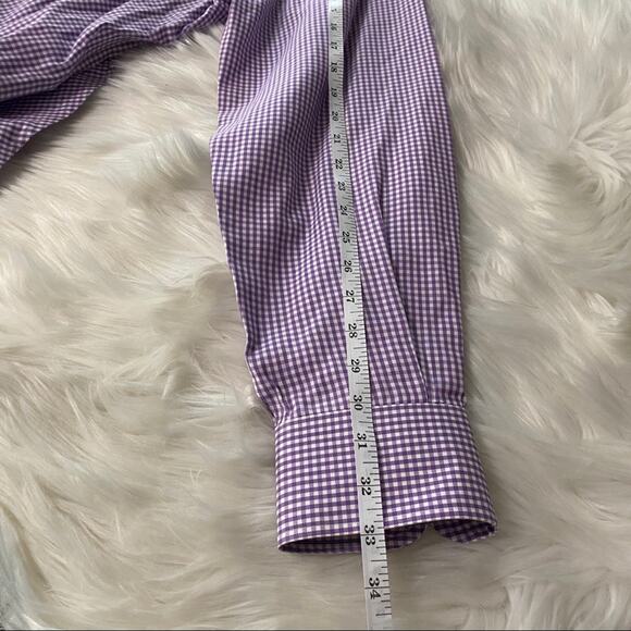 Peter Millar Nanoluxe Cotton Gingham Plaid Size L Purple Long Sleeve Button Down - Picture 7 of 7